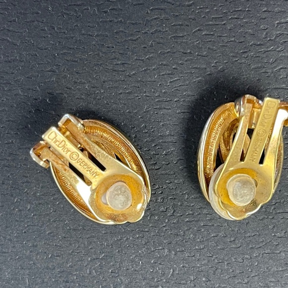 Christian Dior Vintage White Enamel Interlocking Oval Clip-On Earrings- Preowned - Picture 3 of 5